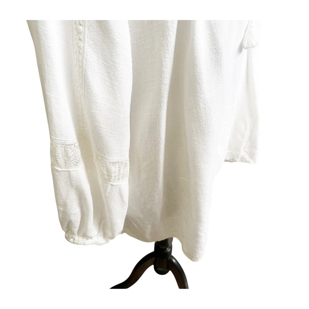 Spell & The Gypsy Blouse Women's Large White Linen Tassel Ties Bohemian Peasant - Picture 6 of 14